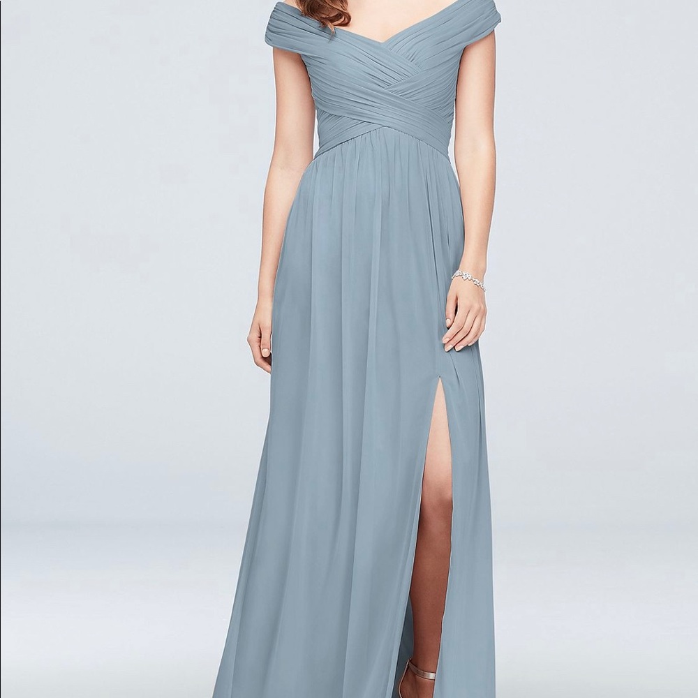 Crisscross Off-the-Shoulder Mesh Bridesmaid Dress